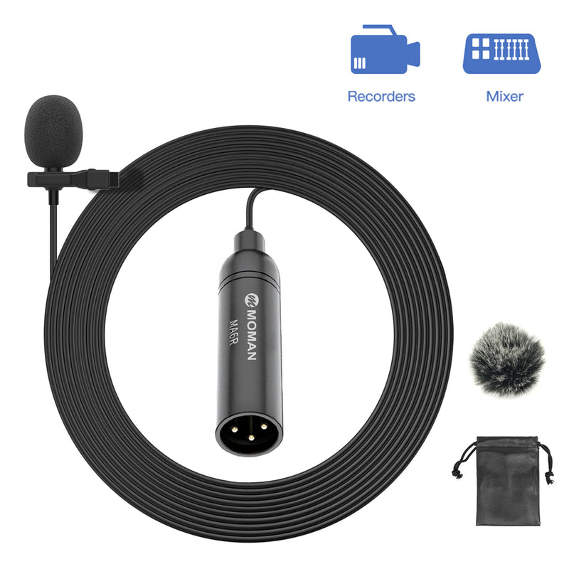 Moman MA6R XLR Lavalier Microphone with 19.7-foot long audio cable