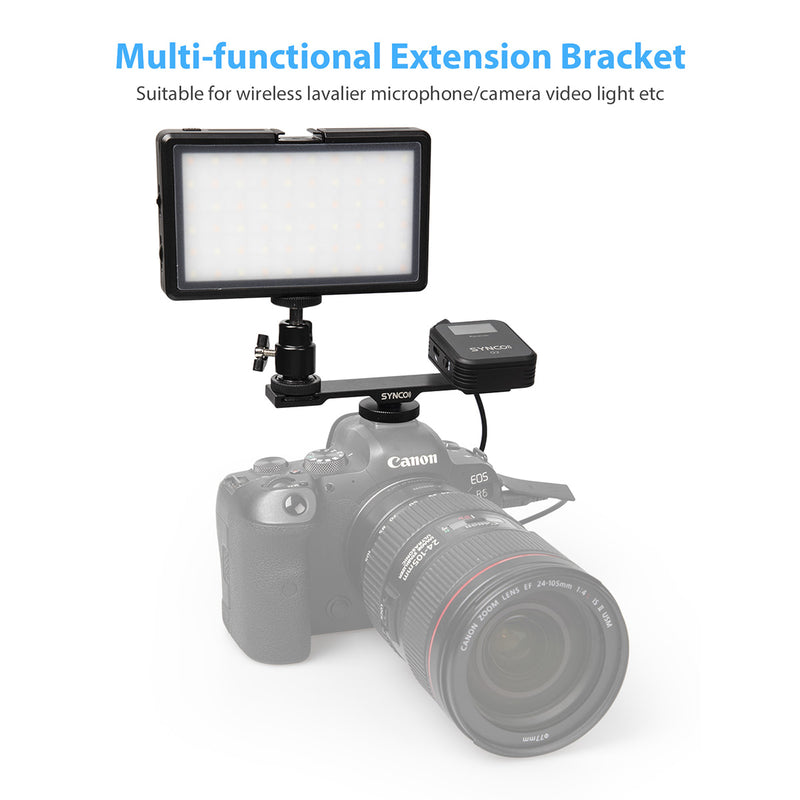 SYNCO SM5 is a versatile extension bracket, which can hold wireless lapel microphone and panel video light simultaneously
