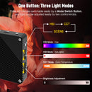 Moman MFL-09XR's three light modes are switchable easily by one button, from HSI, CCT, to SCENE mode