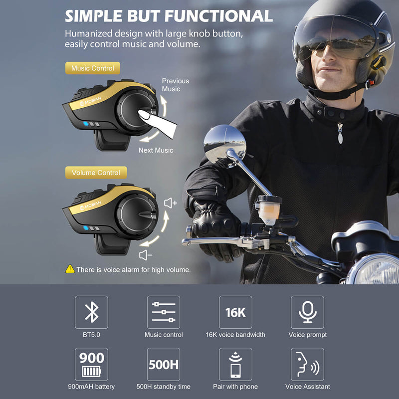 Moman H3 wireless bluetooth waterproof motorcycle helmet intercom features a easy operation and a 900mAh battery