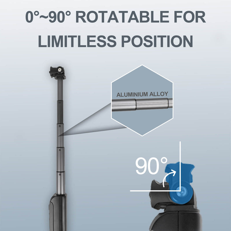 Moman CLICA selfie stick tripod with remote is 0°-90° rotatable for limitless position