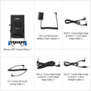 Package list: The Moman VBP v-mount plate, three DC cables, one DC to LP-E6 cable, one DC to DC spring cable