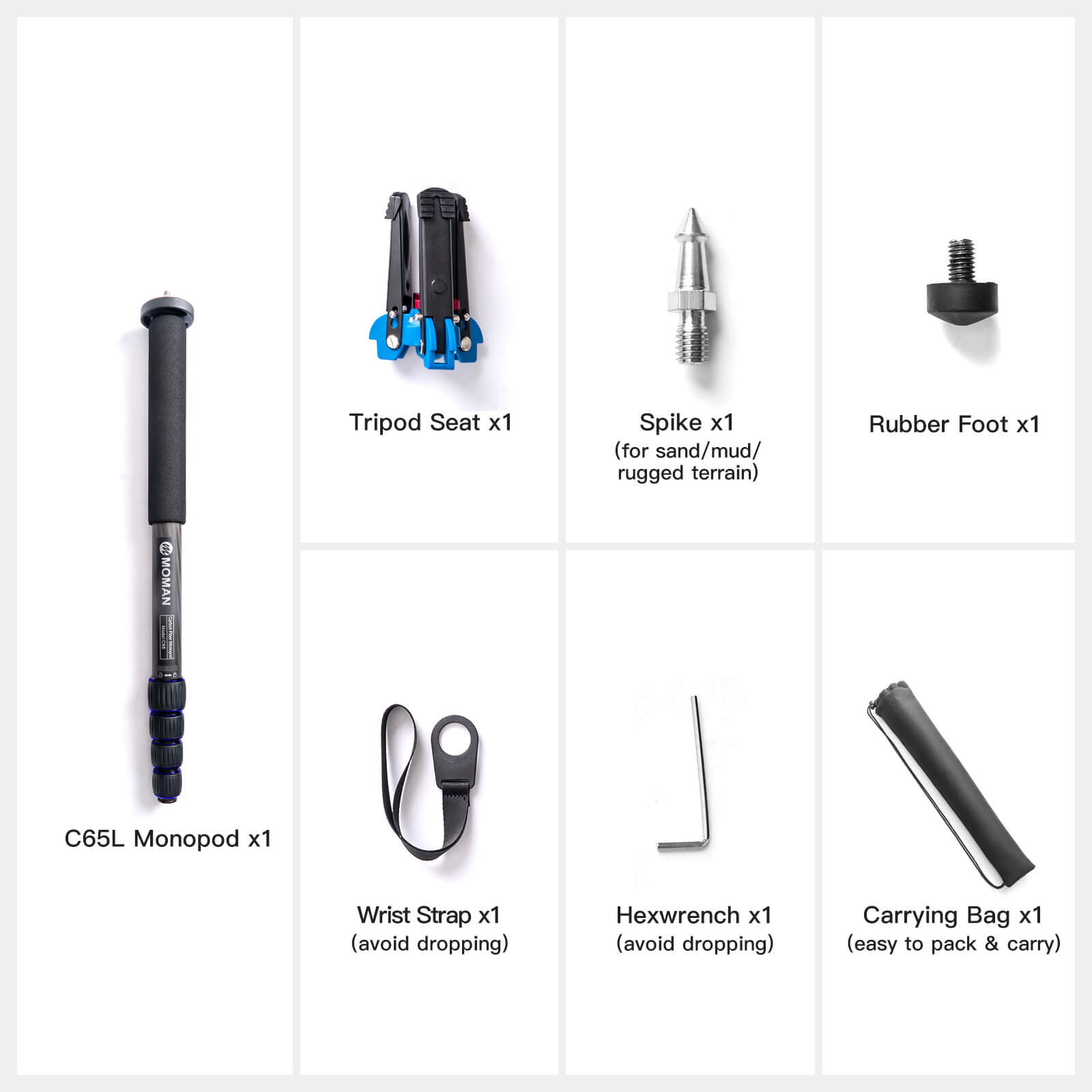 Moman C65L camera monopod's package list