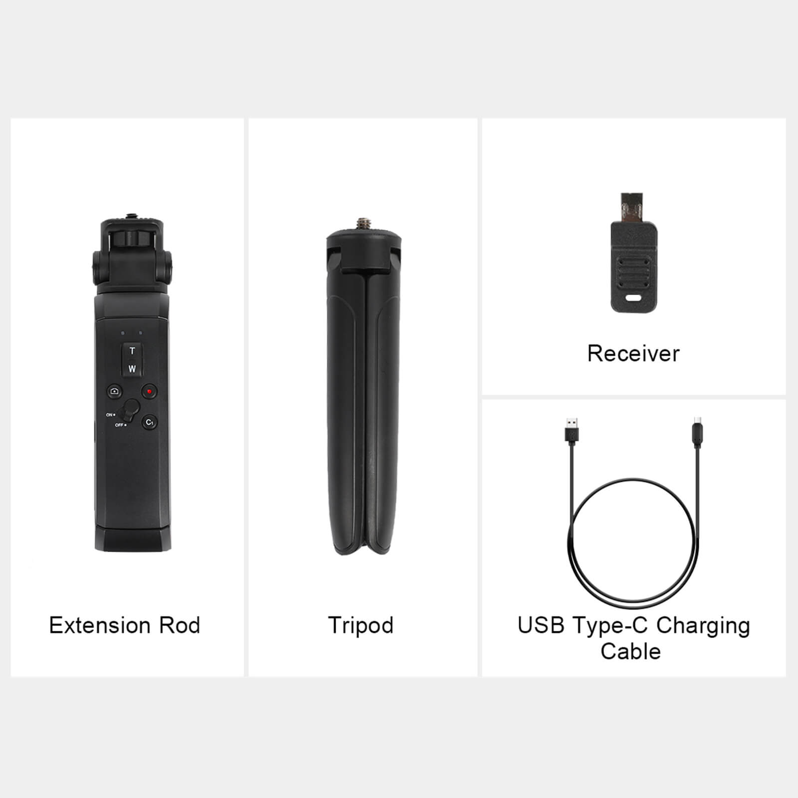 Package list of Moman CLICA selfie stick tripod