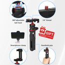 Moman MT1's package has a vlogging tripod kit for flexible usages, including phone clamp, handheld grip, etc.