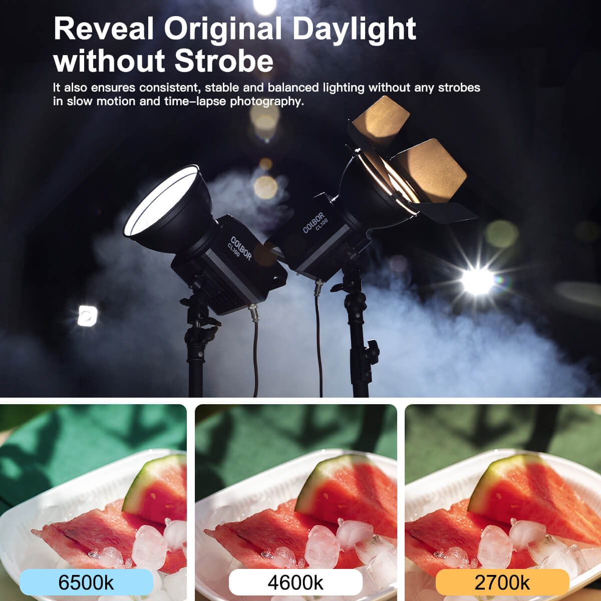 COLBOR CL100 produces natural daylight between 2700K to 6500K without any strobe in time-lapse photography