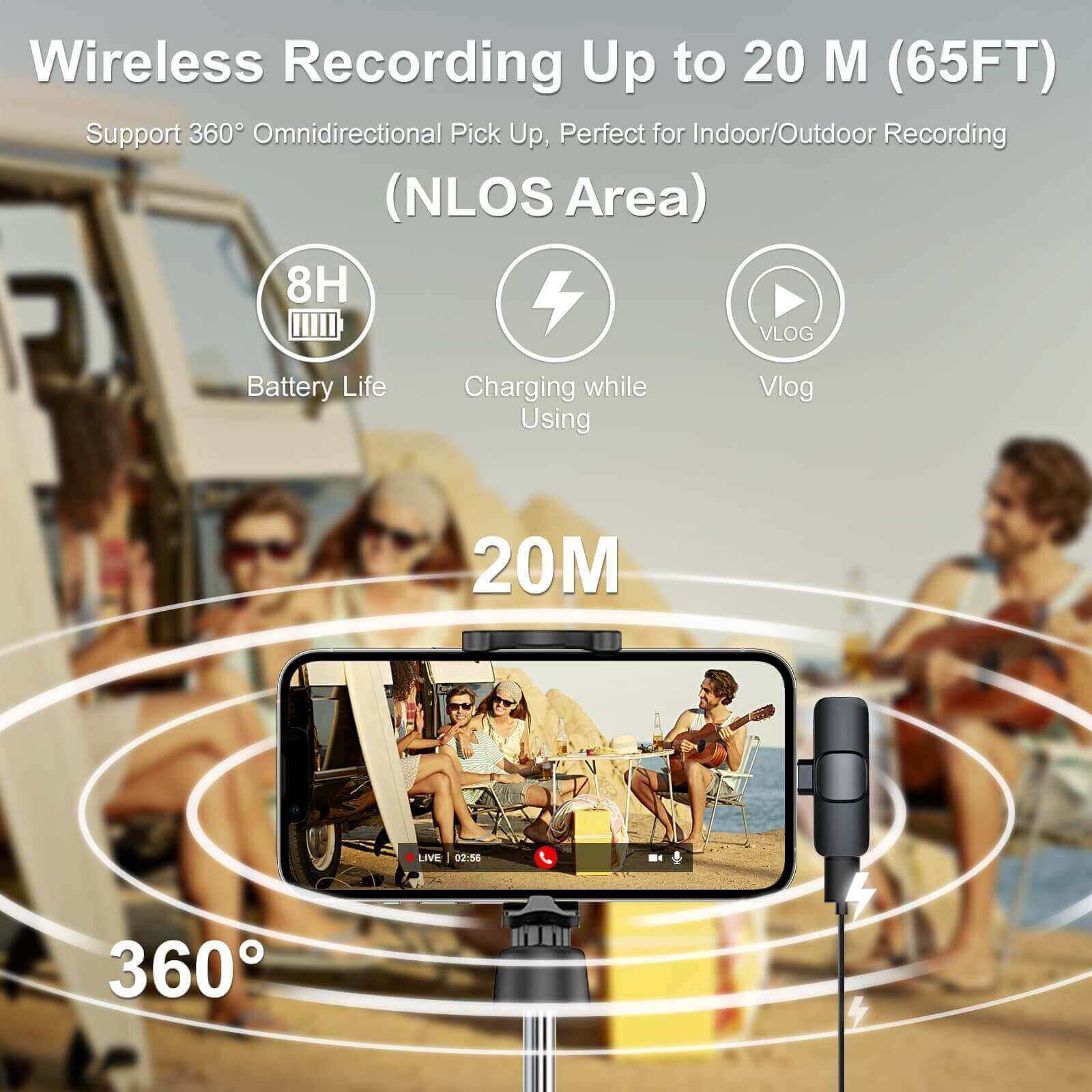 Moman CP1(C) external wireless mic for Android phone with wireless recording up to 20 meters / 65 feet (NLOS)