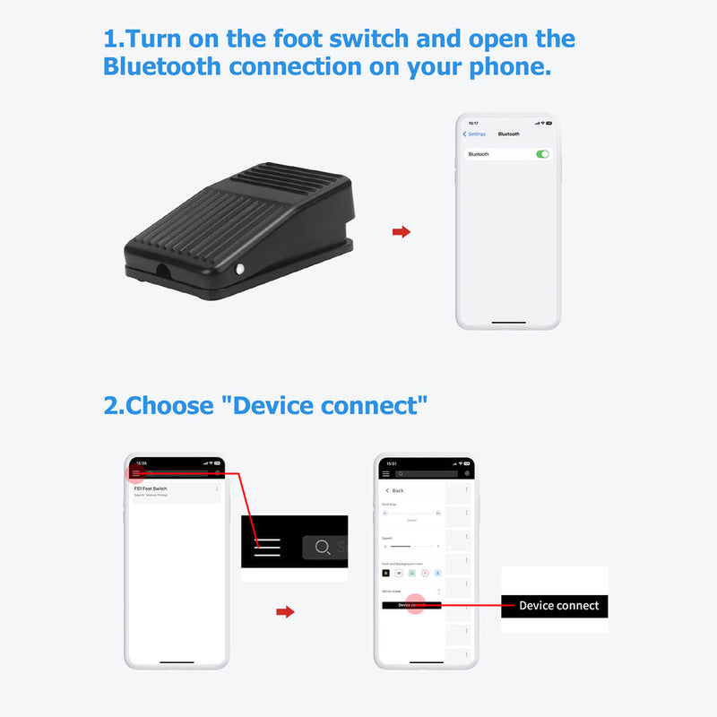 Moman FS1 teleprompter remote foot switch can connect to your phone through BlueTooth