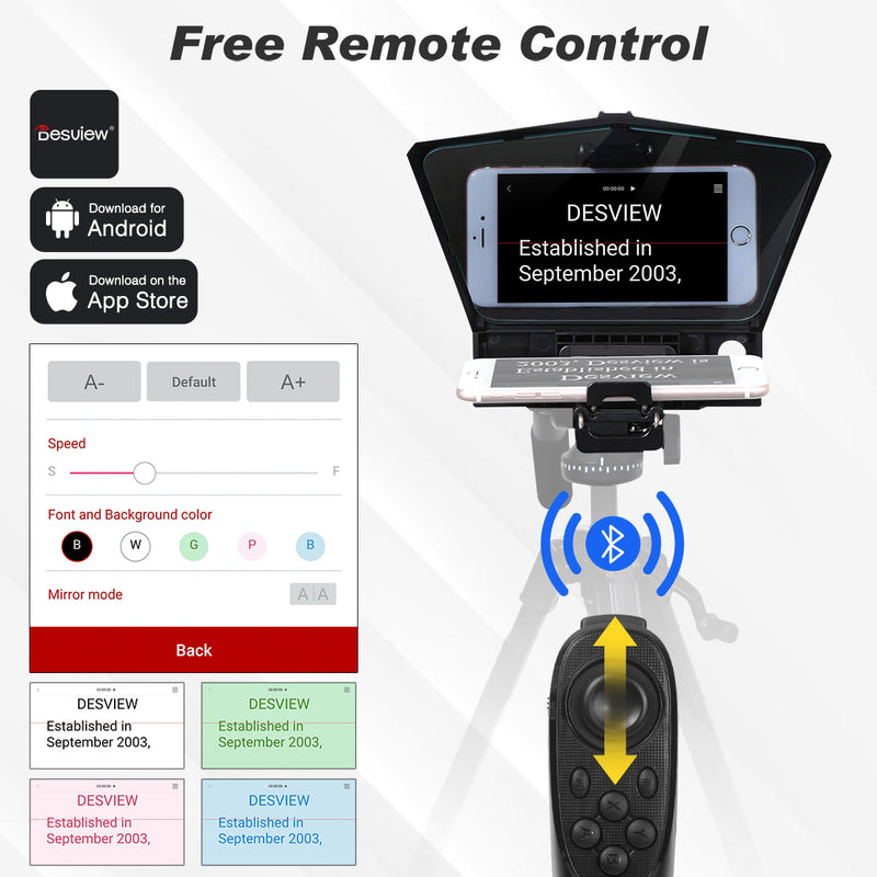Download the Free App Bestview and you can remote control the Desview T2 teleprompter with phones. Both Android and iPhone support