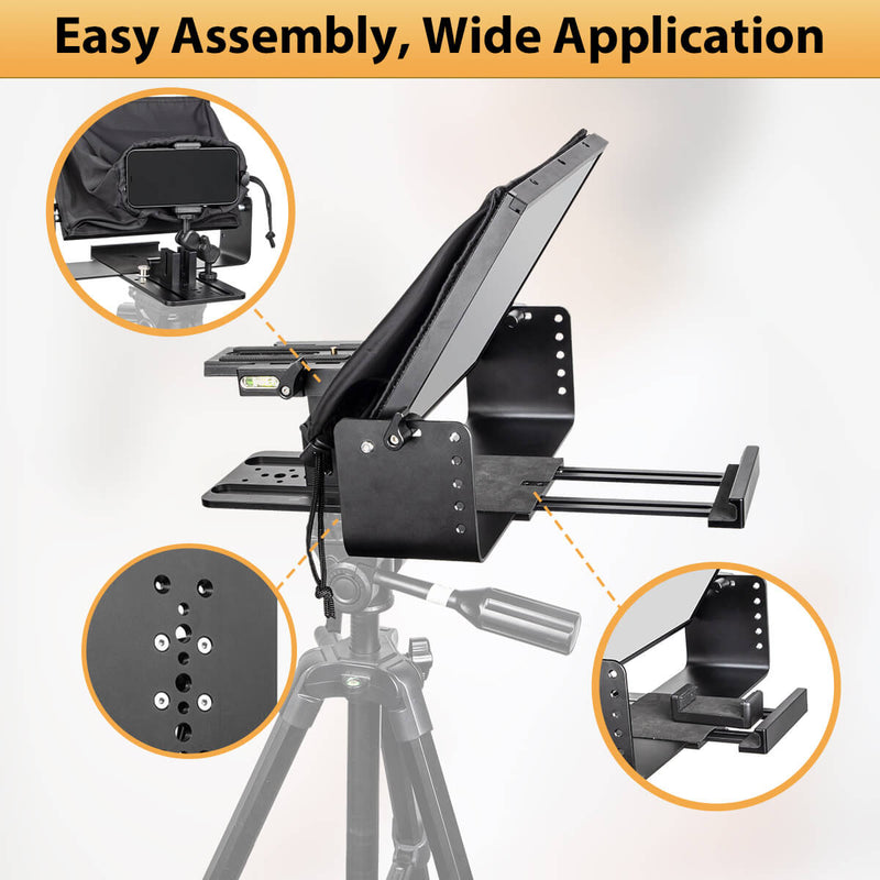 Moman MT12 teleprompter for dslr camera in one-piece design can be set up easily for wide applications