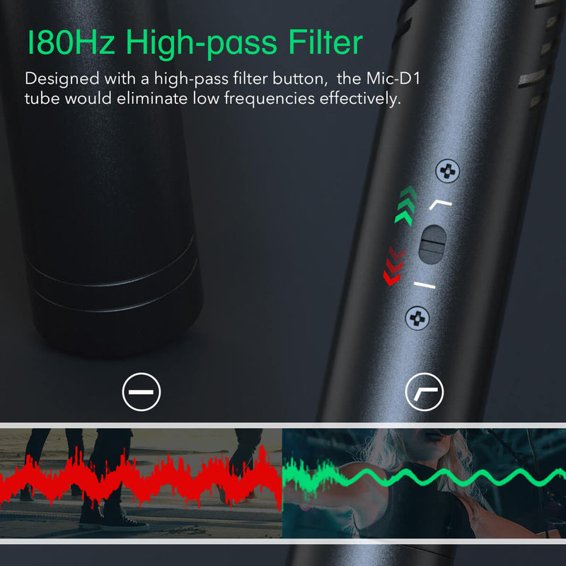 The tube of SYNCO D1 XLR shotgun microphone would eliminate low frequencies effectively. It also has a 180Hz high-pass filter