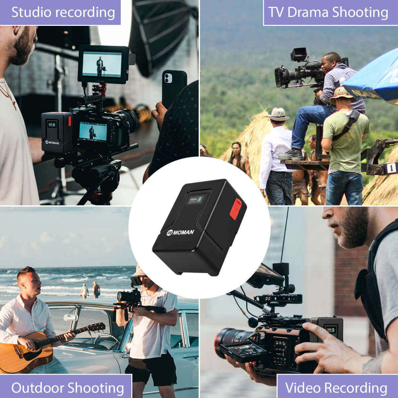 Moman Power 99S v mount battery with usb c can be utilized in studio recording, outdoor live streaming, etc.