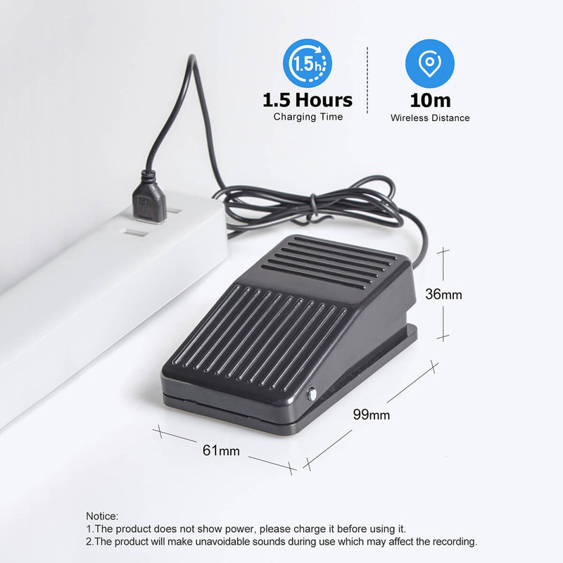 Moman FS1 ipad teleprompter foot pedal has a quick charging time of 1.5 hours and wireless distance of 10 meters