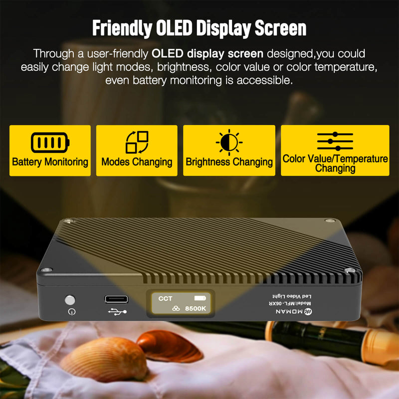 Moman MFL-09XR is of a friendly OLED display screen design for monitoring the battery situation, modes, brightness, etc.