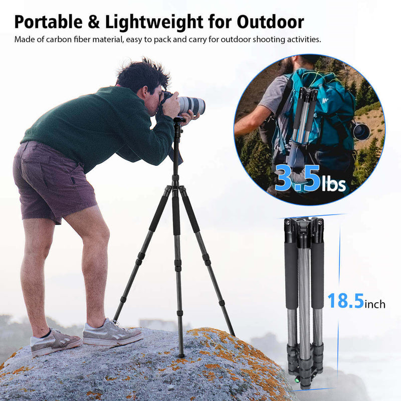Travel tripod Moman CA70 made of carbon fiber material, is portable and lightweight for outdoor shooting activities