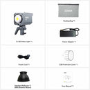 COLBOR CL100's package includes the CL100 video light, a power adapter, a power cord, a COB protective cover, a standard reflector and a packing bag