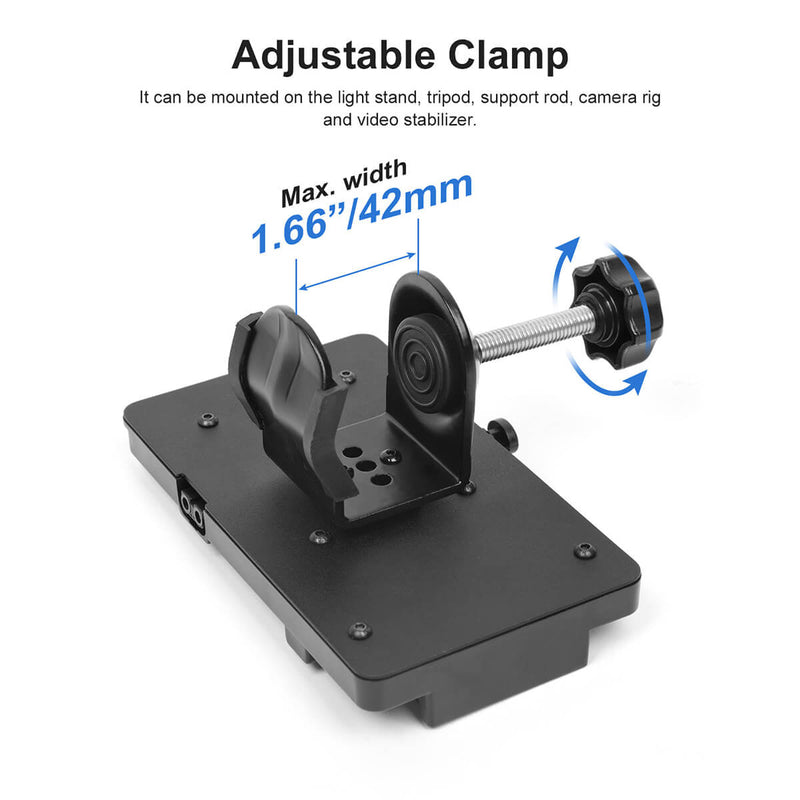 The clamp of the COLBOR VBS is adjustable with a max width of 42mm to mount onto light stands, camera rigs, video stabilizers, etc. 