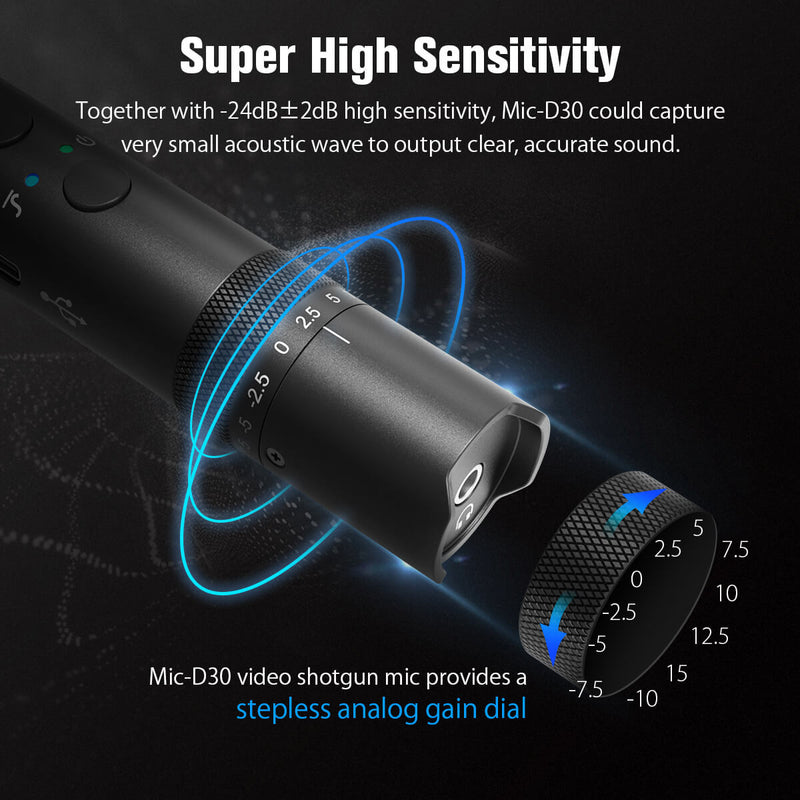 SYNCO Mic-D30 provides stepless dial and super high sensitivity for capturing vivid sound easily