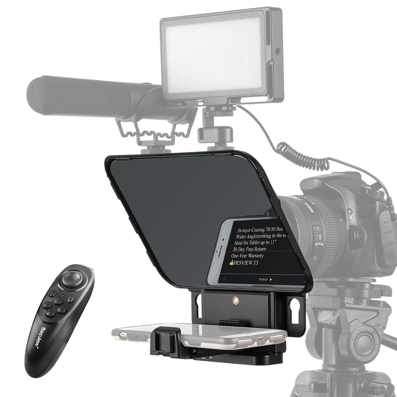 Desview T3 large teleprompter is made to support big prompting devices up to 11-inch. It is suitable for recording videos