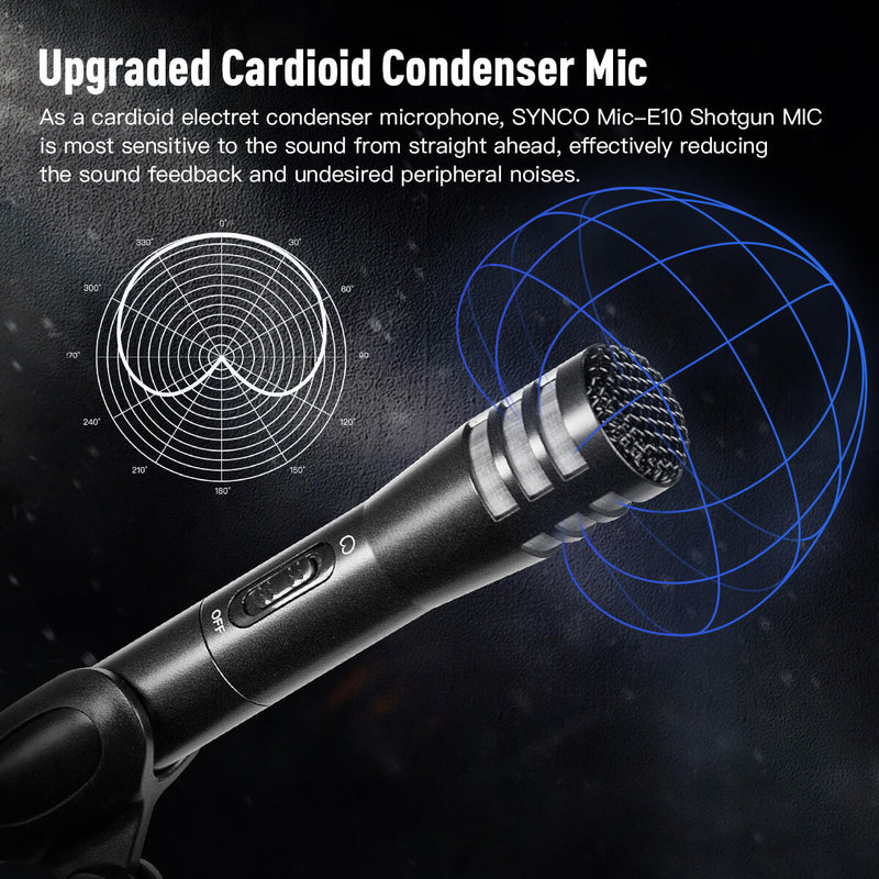 SYNCO E10 is the upgraded cardioid condenser Mic, helping you get desired sound and reduce undesired noises
