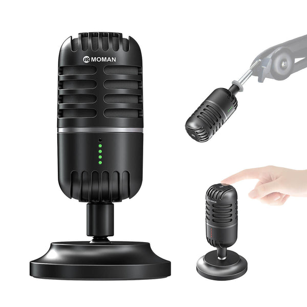 USB desktop microphone with mute button Moman EMP is able to stand on the desk or mounting on a boom arm via the 3/8" thread