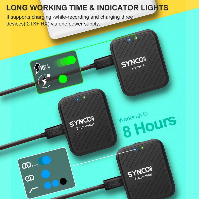 SYNCO G1(A2) offers indicator lights for you to see working status easily in nonstop recording