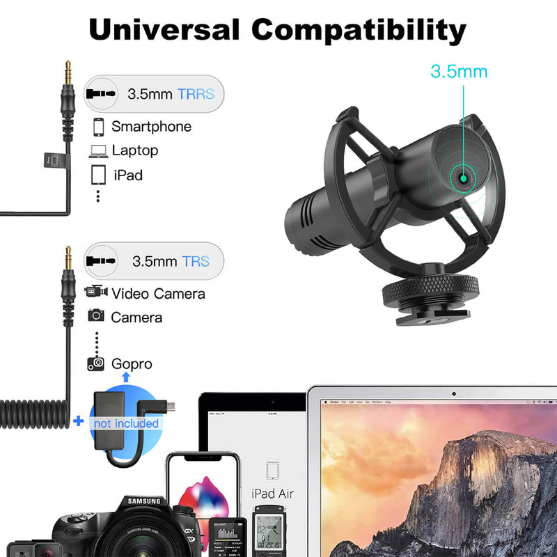 SYNCO M2S enjoys wide compatibility with most 3.5mm input devices including camcorders. DSLR cameras, smartphones, etc.