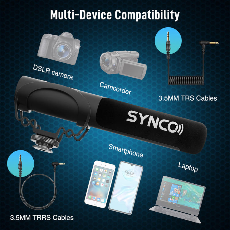 SYNCO M3 can be used in multiple devices, including camcorder, smartphone, laptop, etc