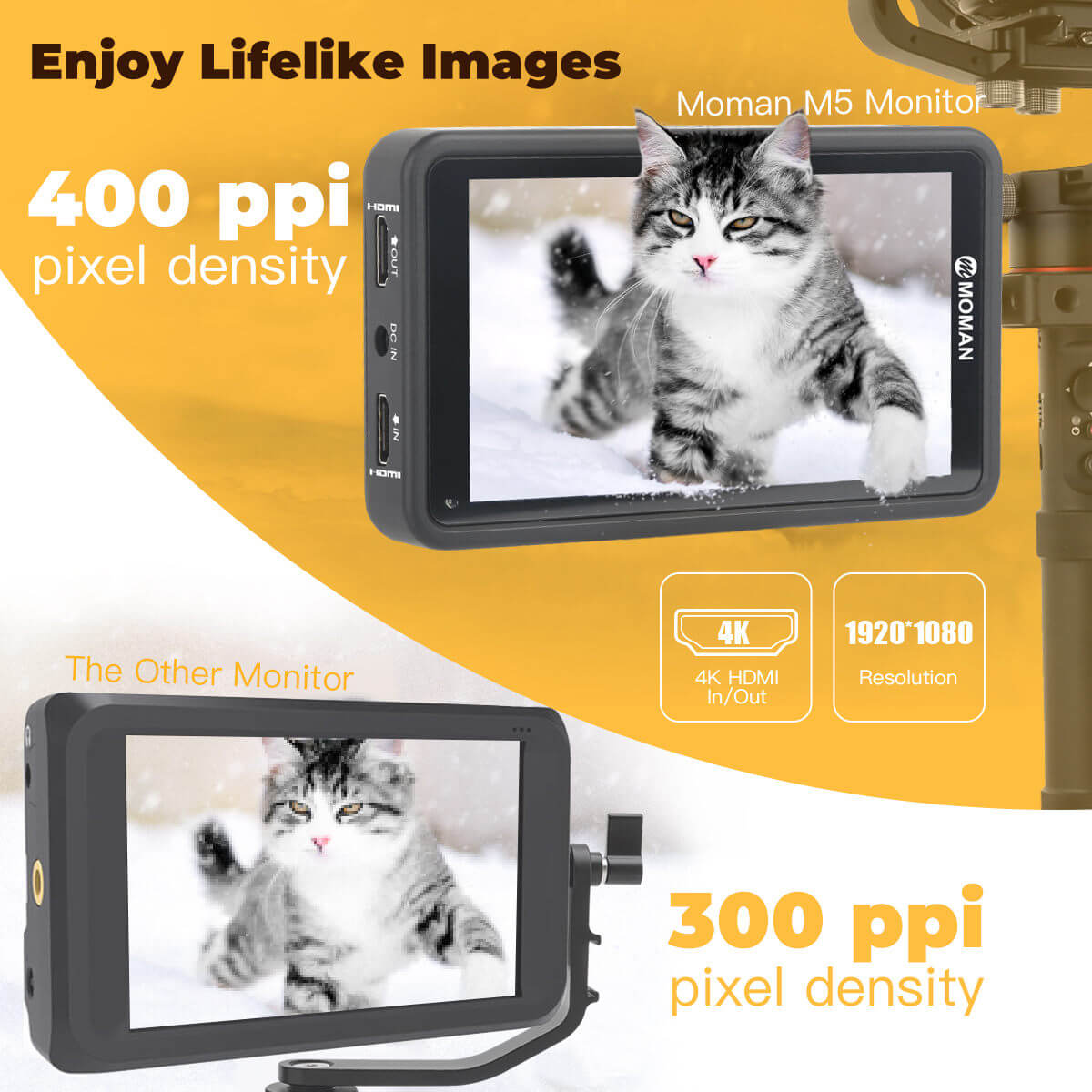 Monitor Moman M5 enables you enjoy lifelike images with the 400 ppi pixel density