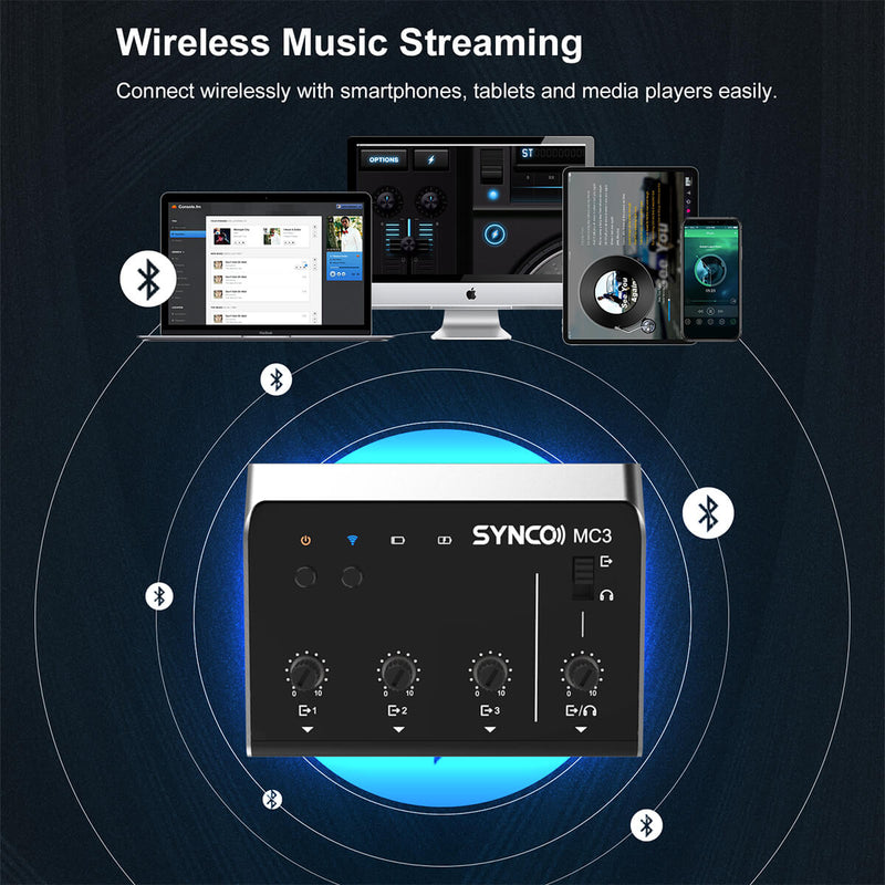 The wireless music streaming of SYNCO MC3 offers easy connection to smartphones, tables, and media players