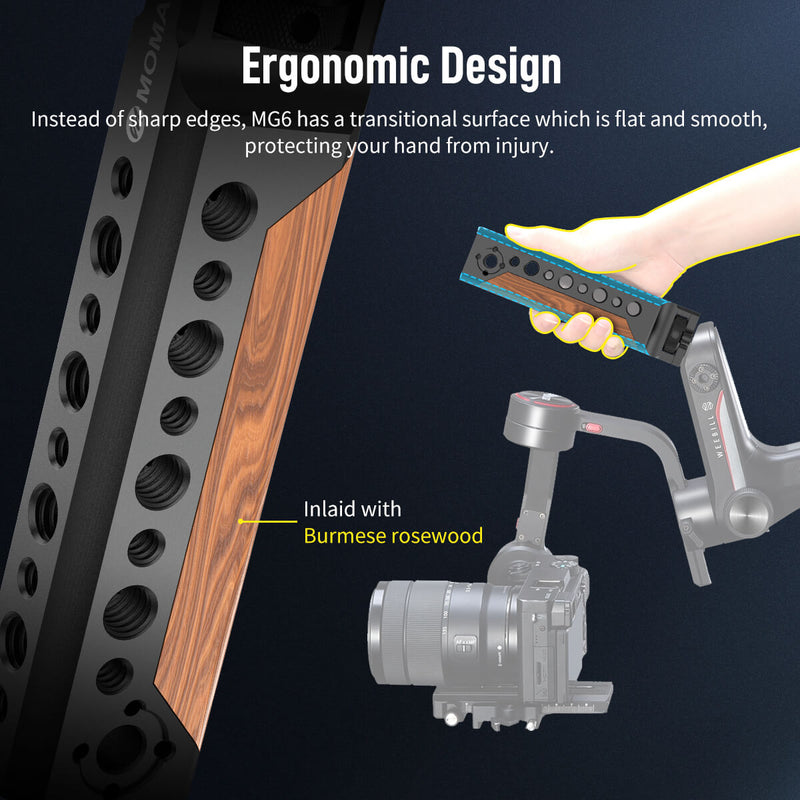 The ergonomic design of Moman MG6 camera stabilzer offers a perfect touch feeling of flat and smooth