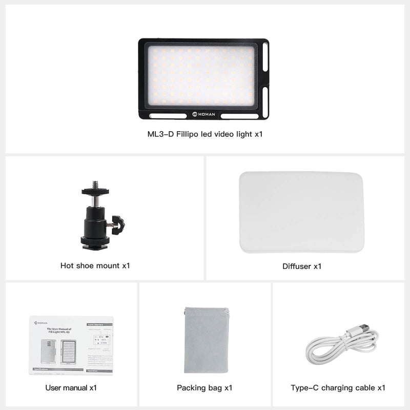 Package content of Moman ML3-D LED video light