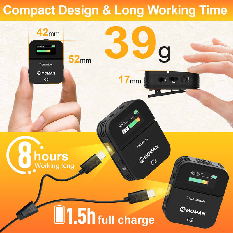 Moman C2 & C2X with compact design and long working time, weighing 39g and can be full charged within 1.5 hours