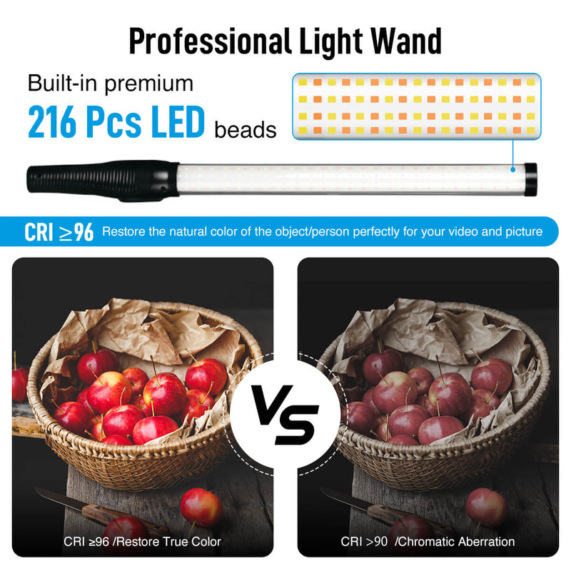 Moman professional light wand MW-18 has the built-in premium 216 Pcs LED beads with the CRI over 96