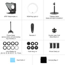 Moman MTRX best portable teleprompter rig includes the teleprompter, a RGB ring light, a tabletop stand, a phone holder, a remote, etc.