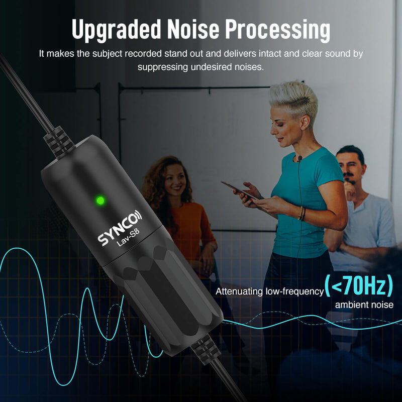 SYNCO S8 boasts advanced noise processing, attenuating low frequency and reducing ambient noise