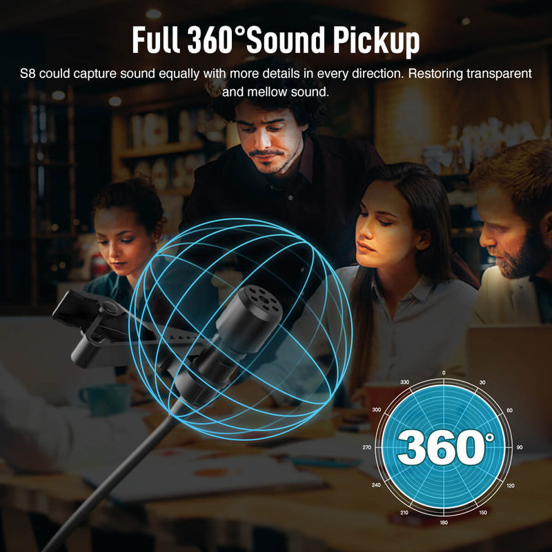 Wired lavalier microphone SYNCO S8 with 360° audio pickup to collect sounds from all directions