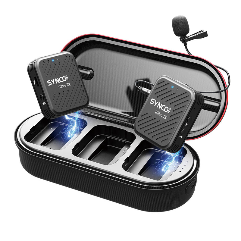SYNCO G1(A1) Pro is the 1-trigger-1 option in G1 Pro . It's packed with a quick charging case and a mini lapel mic with windmuff.