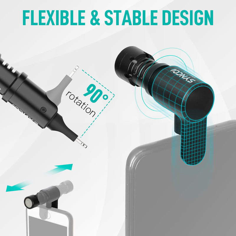 iPhone microphone for live streaming SYNCO U1L has a flexible and stable construction for 90° rotation