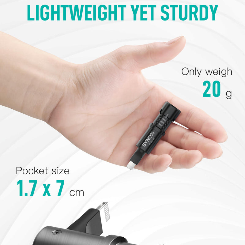 SYNCO U1L is lightweight but sturdy, weighing only 20g and having a small size of 1.7x7cm