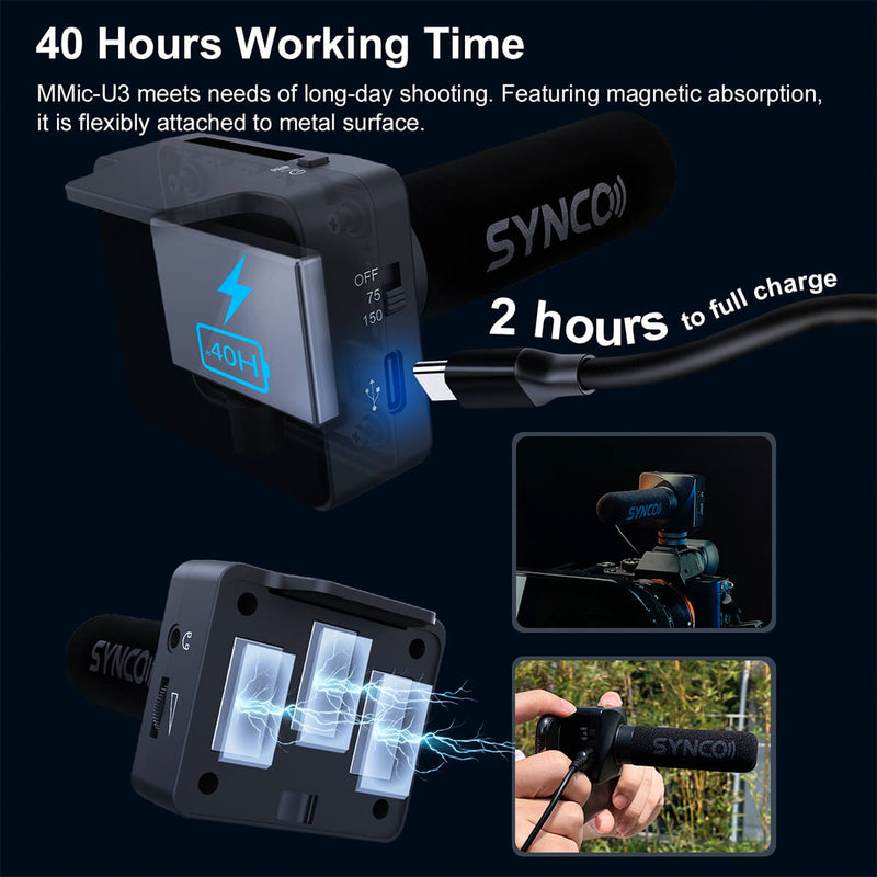SYNCO U3 meets the needs of long-day shooting, and is convenient for recording whenever and wherever