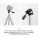 Moman VH40 fluid tripod head has a maximum weight load of 10kg/22Lb., compatible for all DSLR and mirrorless cameras